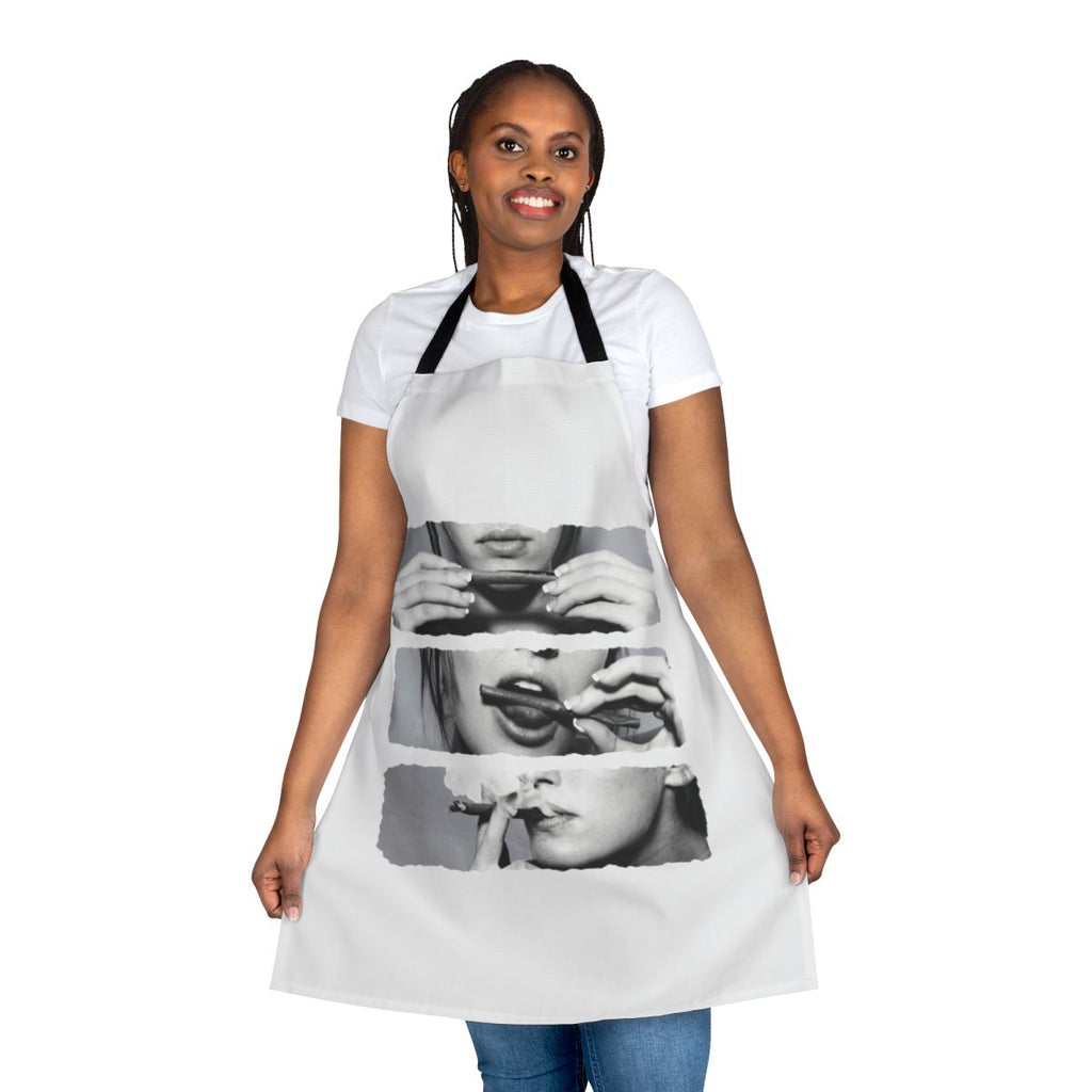 Illustration of a woman wearing a cannabis-themed apron