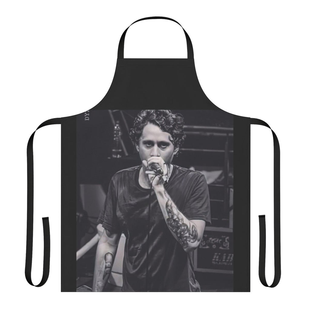 Canserbero-inspired black and white portrait design on a high-quality apron