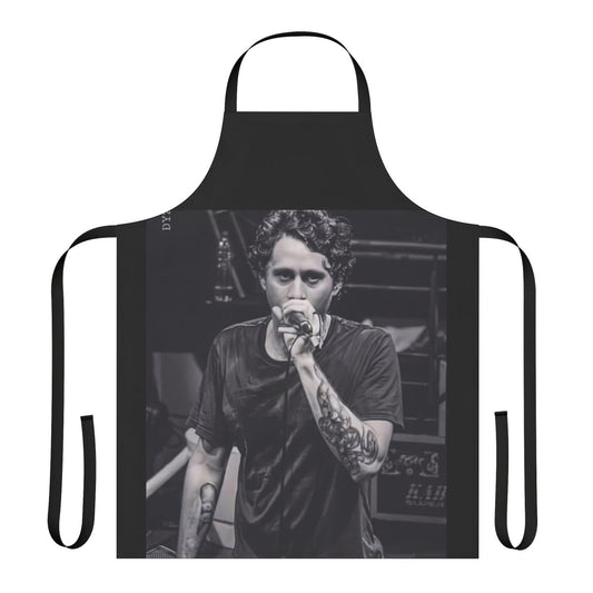 Canserbero-inspired black and white portrait design on a high-quality apron