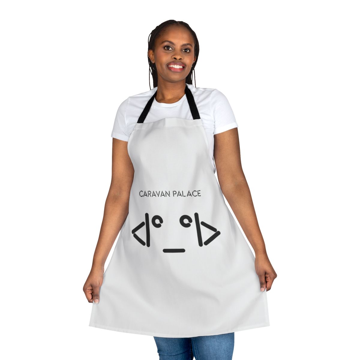 Caravan Palace-inspired apron with stylish logo design for musicians, producers, and music fans