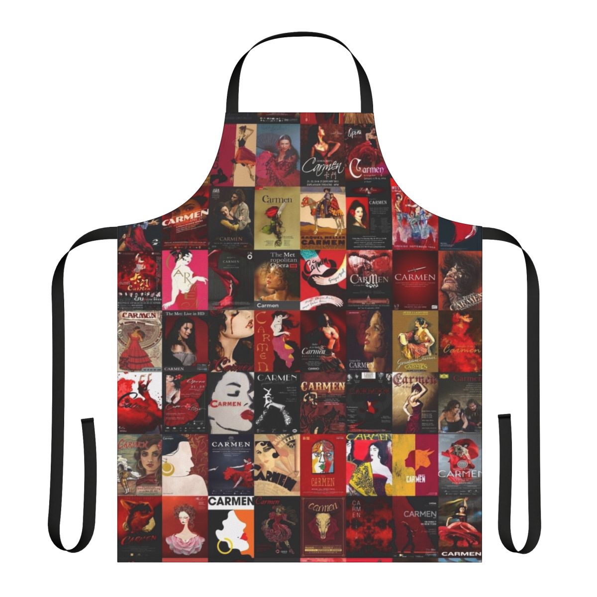 A high-quality apron featuring a charming Carmen-inspired design, perfect for cooking and baking.