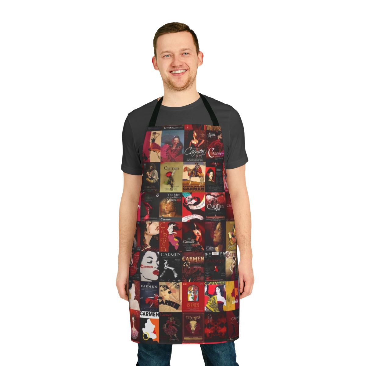 A high-quality apron featuring a charming Carmen-inspired design, perfect for cooking and baking.