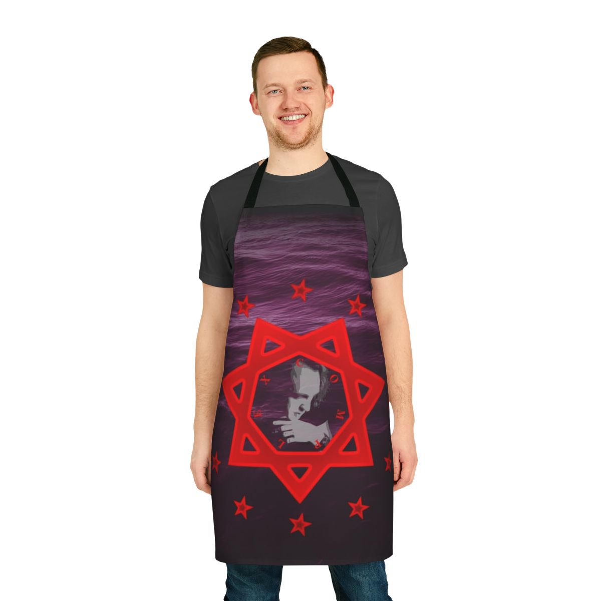 Cassandra Complex-inspired apron featuring a design reminiscent of electronic and industrial music