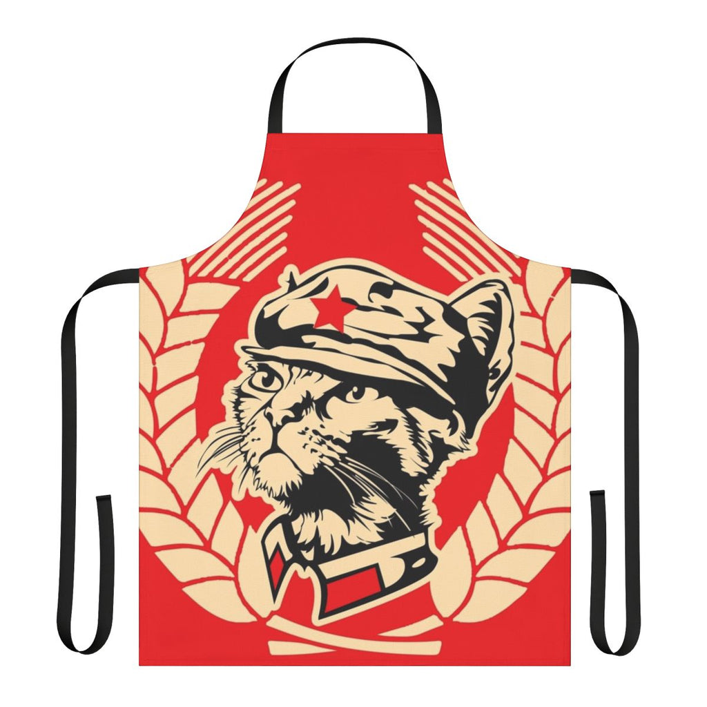 A stylish apron featuring a stencil design of kittens from the Mini Kitty Commune, a registered charity supporting animal rescue efforts.