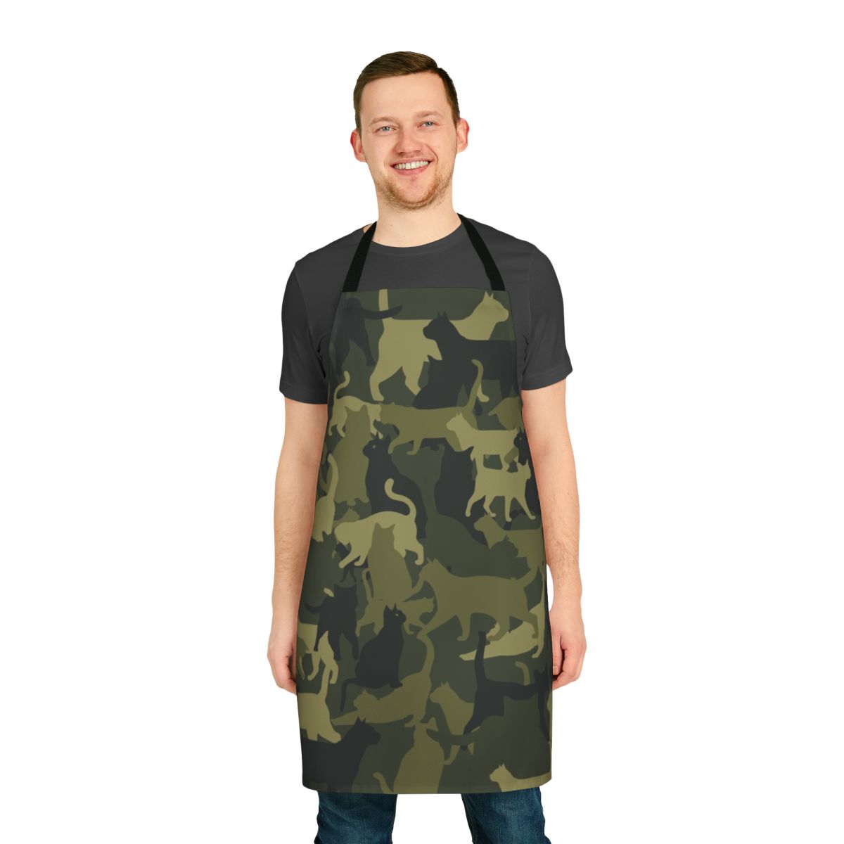 A high-quality apron featuring a cute and practical cat camouflage pattern, perfect for cat owners, outdoor enthusiasts, and pet lovers.
