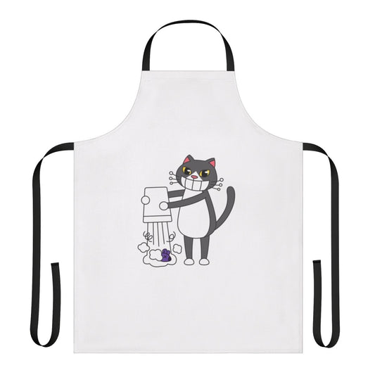 Vibrant apron featuring playful cats engaged in various hobbies