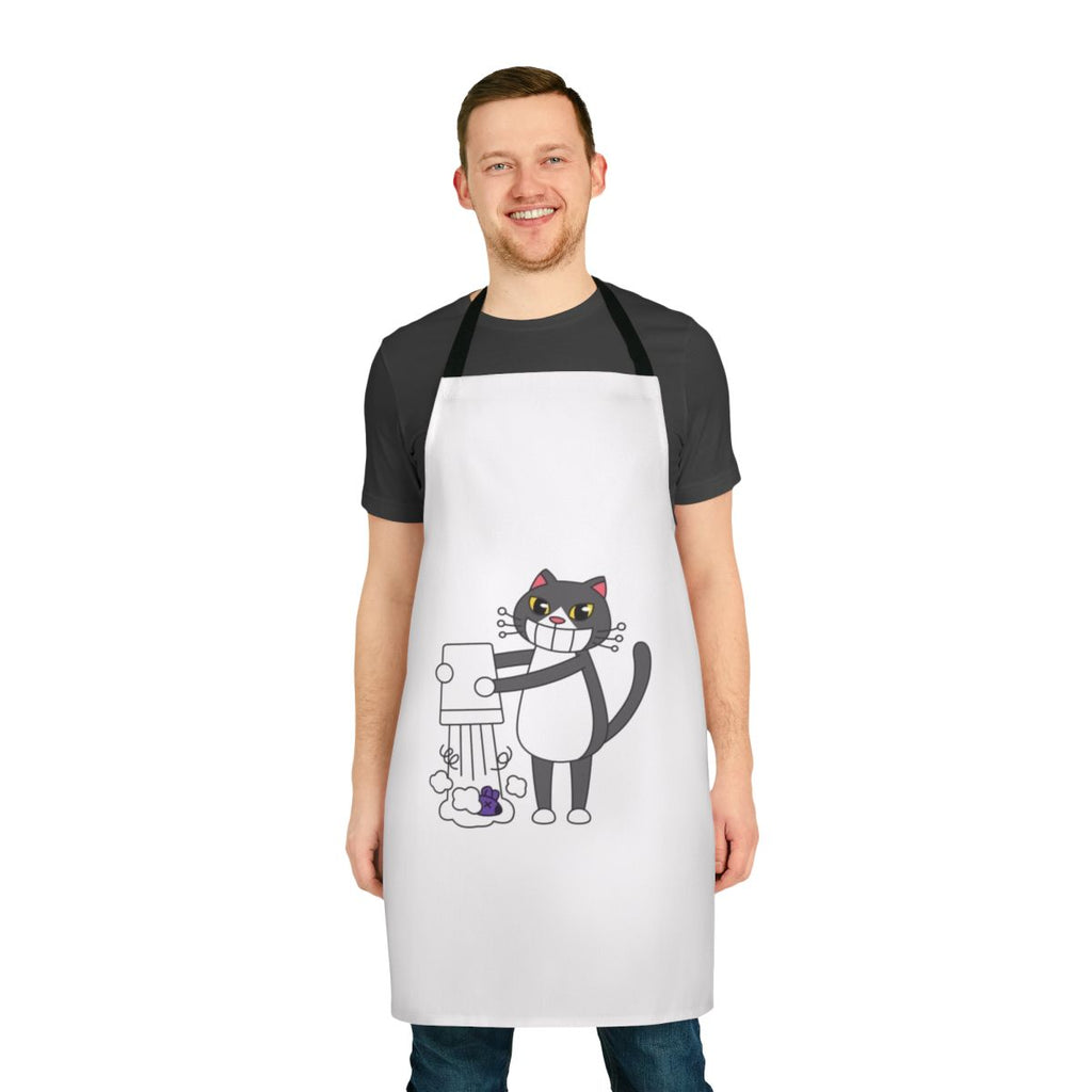 Vibrant apron featuring playful cats engaged in various hobbies