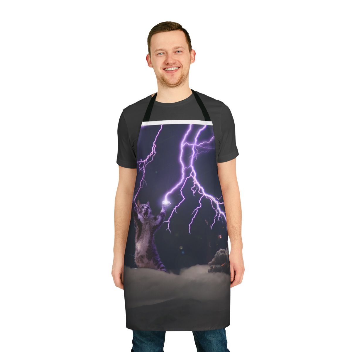 Cat lightning print design on a high-quality apron
