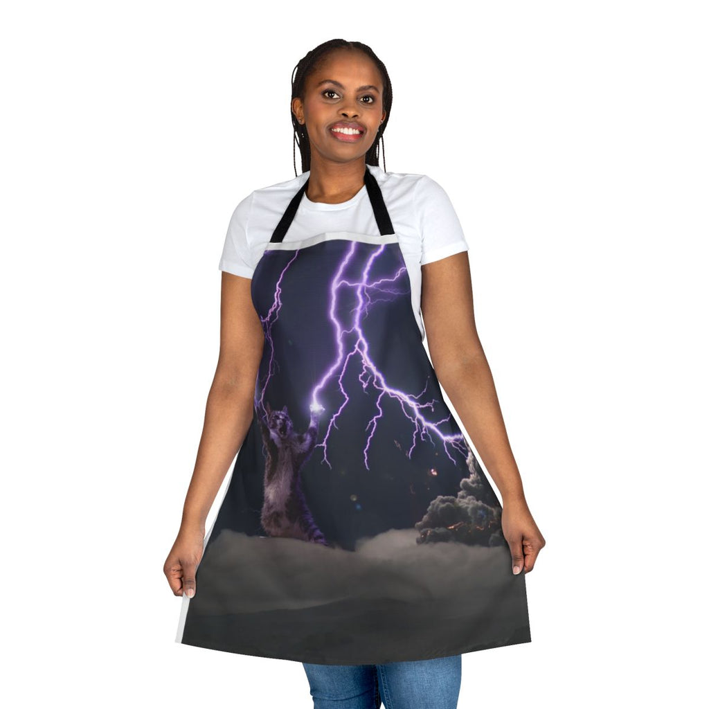 Cat lightning print design on a high-quality apron