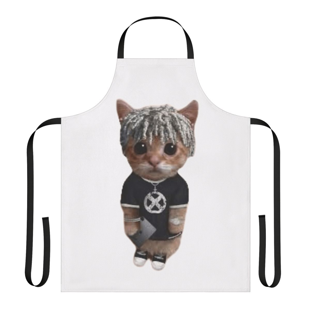 Vibrant cat meme design printed on a high-quality apron