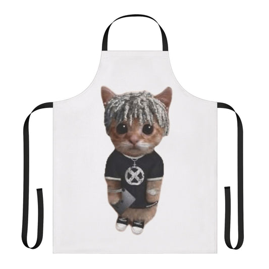 Vibrant cat meme design printed on a high-quality apron