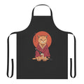 A stylish apron featuring a cat in a samurai pose, inspired by Japanese ukiyo-e woodblock prints.