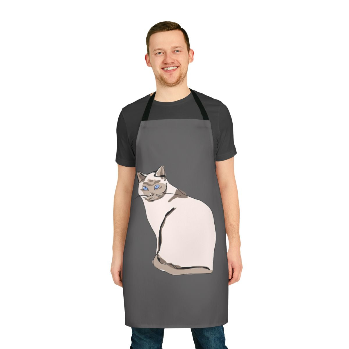 Colorful cat-themed apron with vibrant graphic pattern design