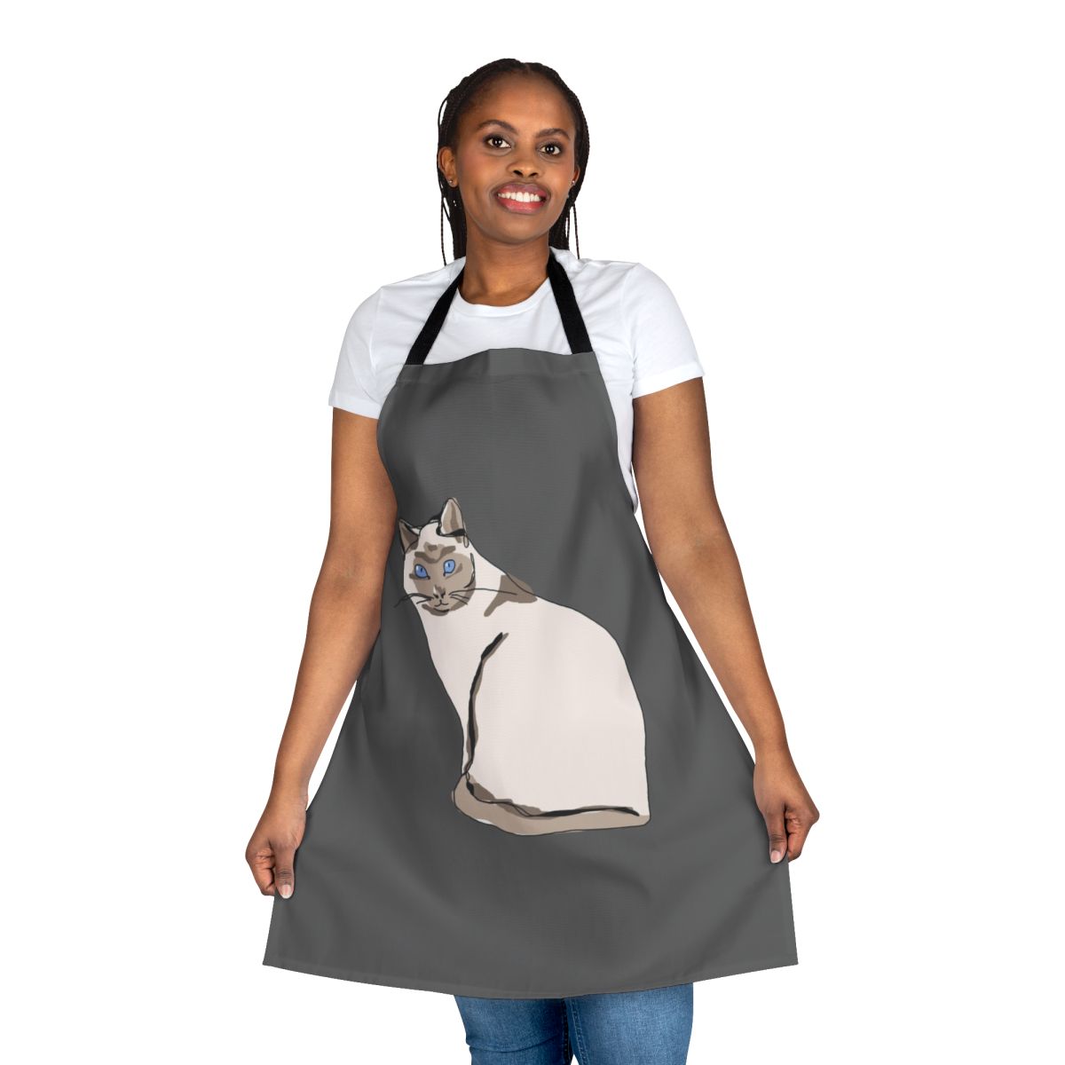 Colorful cat-themed apron with vibrant graphic pattern design