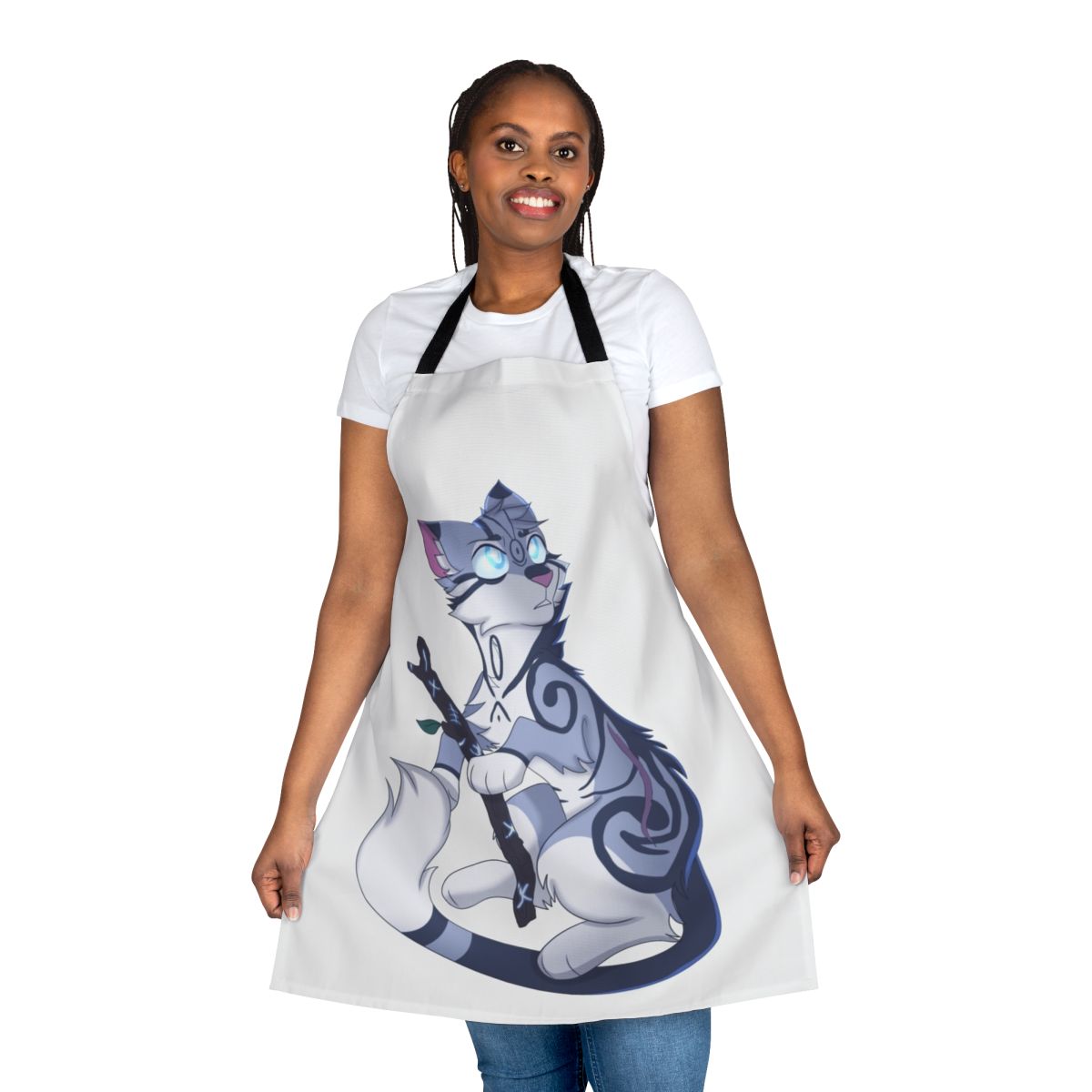Illustration of a cat character wearing an apron, ideal for fans of cat-themed media
