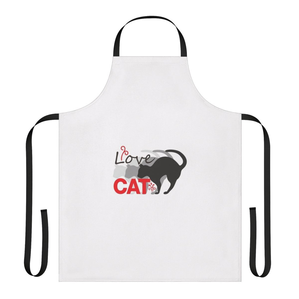 Model wearing a high-quality, cat-themed apron