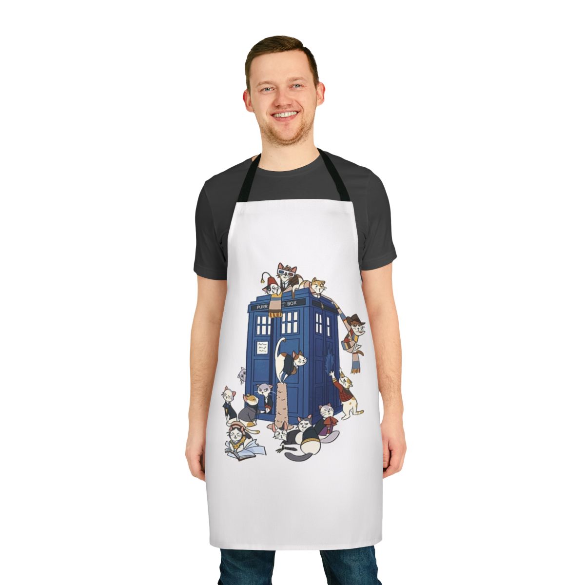 Cat-themed apron inspired by the popular sci-fi TV series Doctor Who