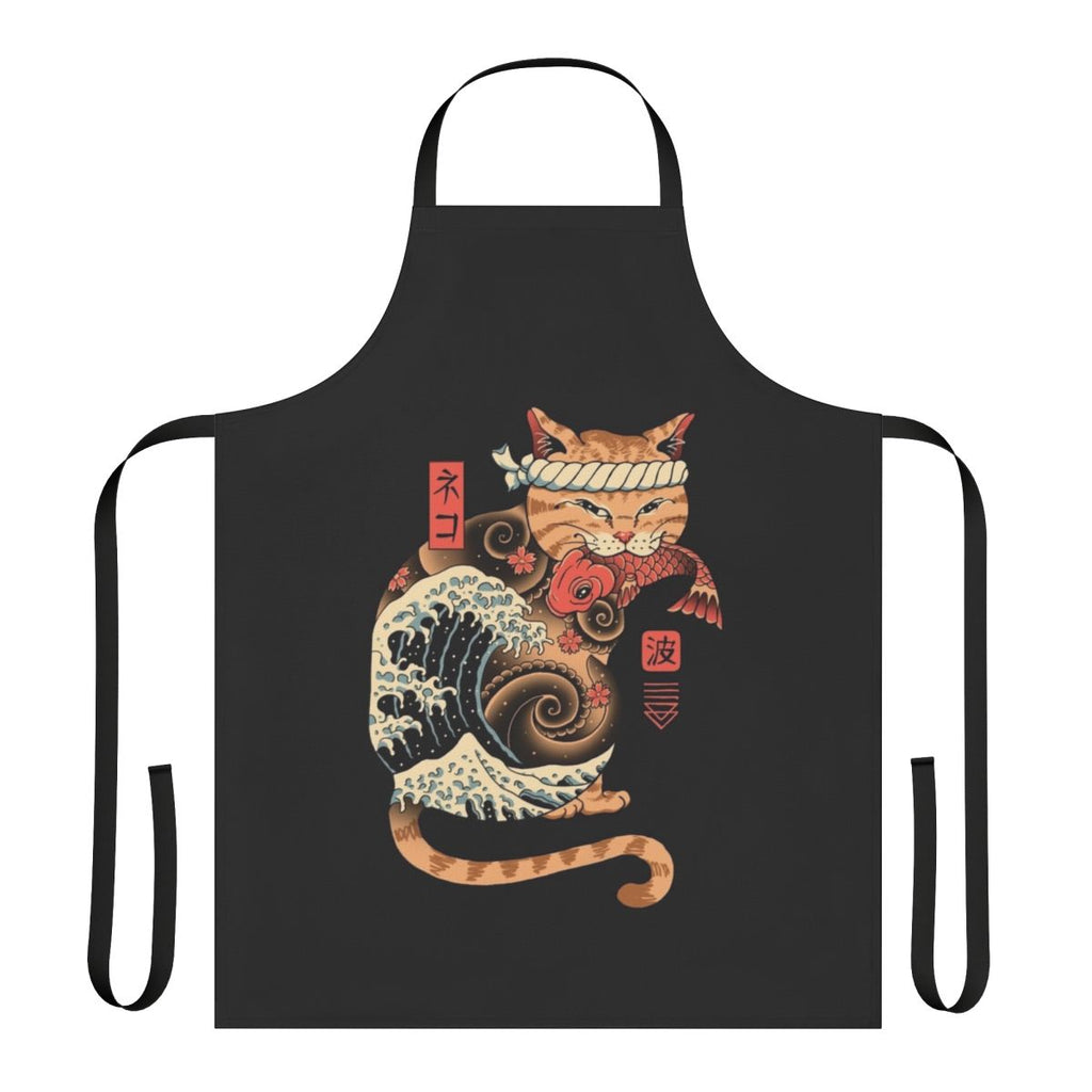 Catana Wave Apron featuring a cat design inspired by the iconic "Great Wave off Kanagawa" artwork