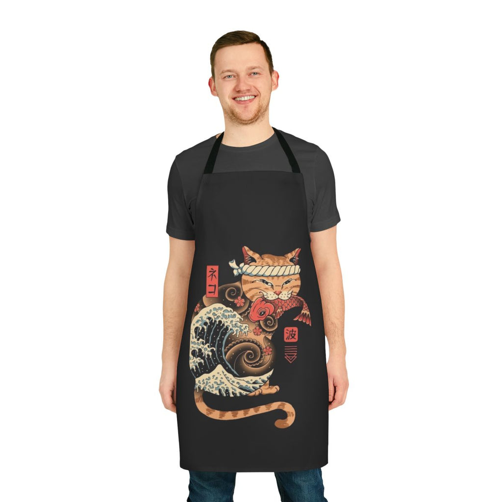 Catana Wave Apron featuring a cat design inspired by the iconic "Great Wave off Kanagawa" artwork
