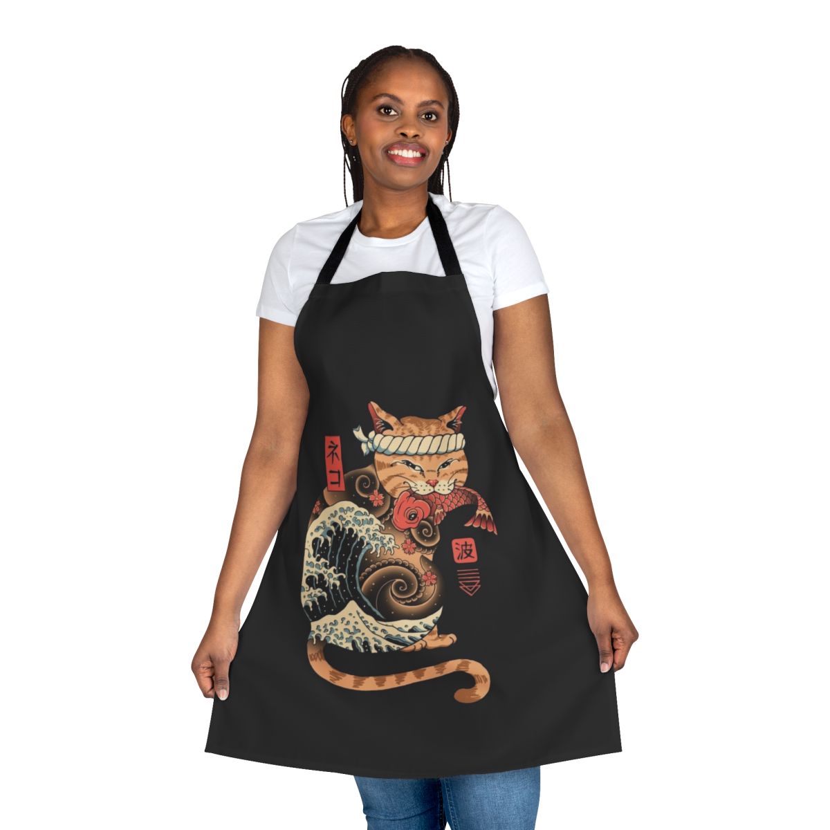 Catana Wave Apron featuring a cat design inspired by the iconic "Great Wave off Kanagawa" artwork