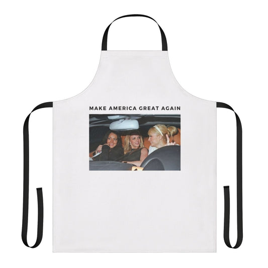 Stylish celebrity-inspired kitchen apron with names and imagery