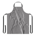 A grey apron with a graphic design of a cello, perfect for music enthusiasts.
