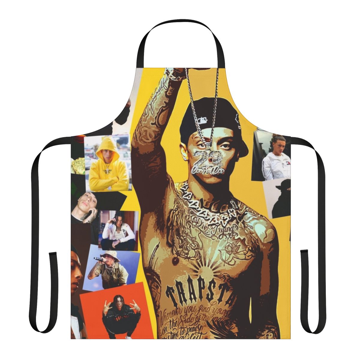 Central Cee inspired collage design printed on a high-quality apron