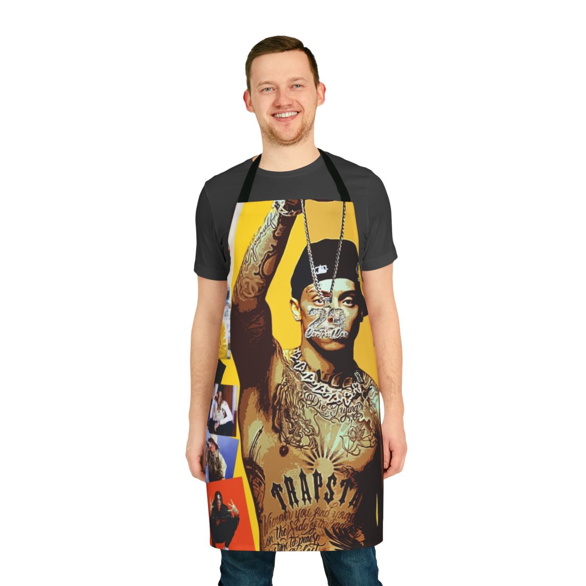 Central Cee inspired collage design printed on a high-quality apron