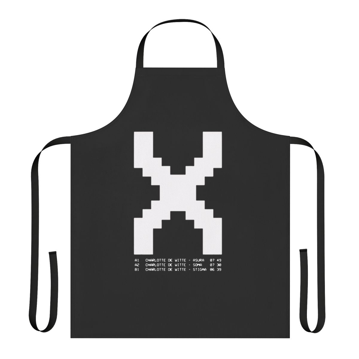 Apron featuring a stylish design inspired by electronic music artist Charlotte de Witte