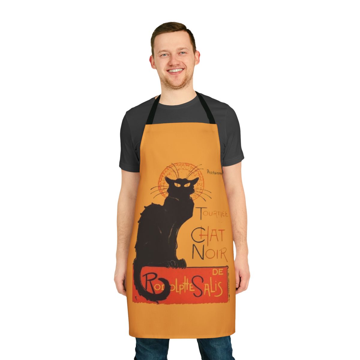 Chat Noir inspired black cat apron with vintage advertising art nouveau style design