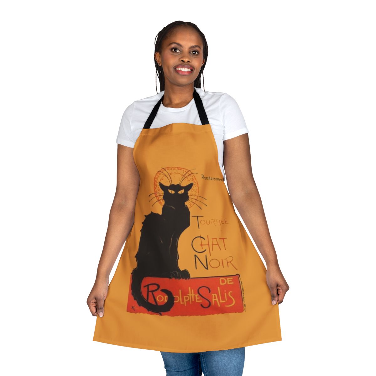 Chat Noir inspired black cat apron with vintage advertising art nouveau style design