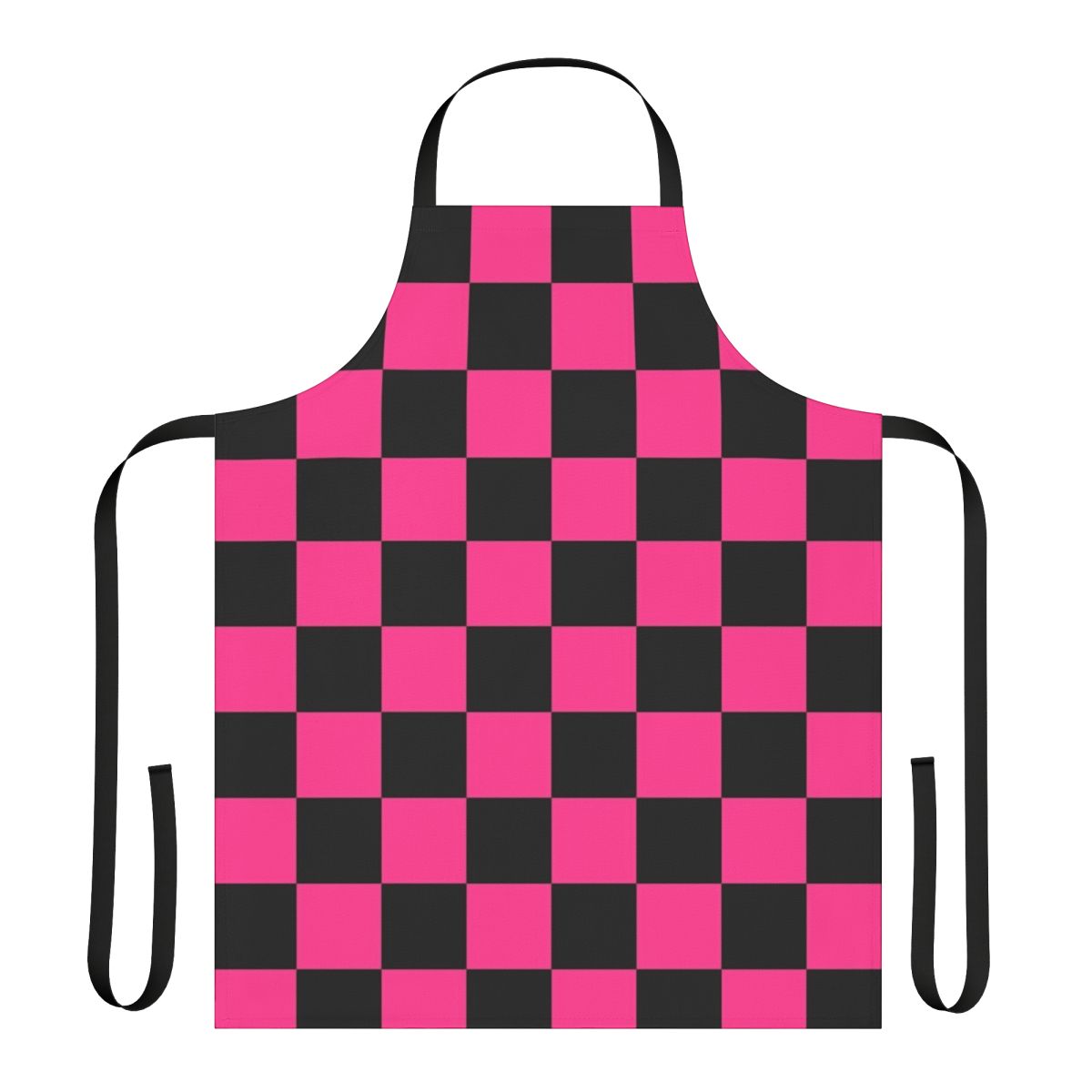 Black and pink checkerboard pattern apron with a cool, geometric design
