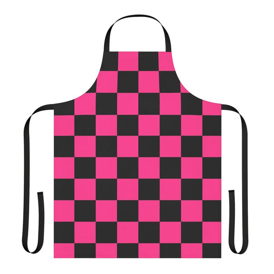 Black and pink checkerboard pattern apron with a cool, geometric design