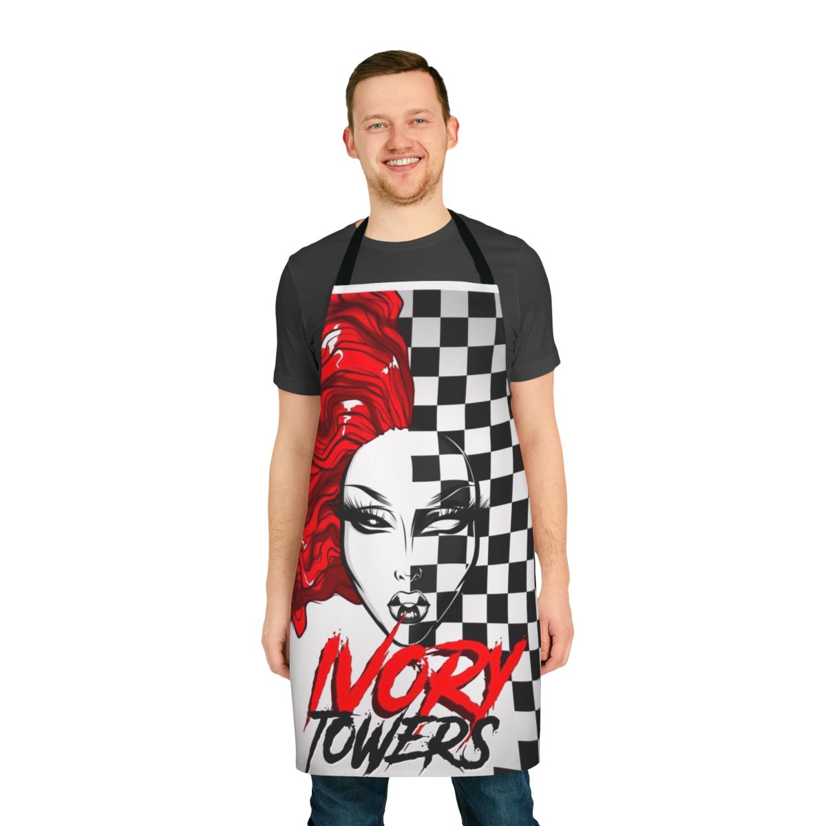 Stylish checkerboard pattern drag queen apron for performers
