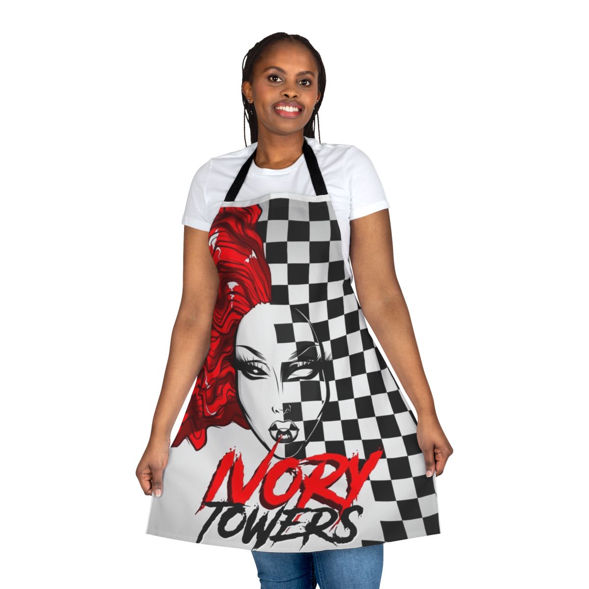 Stylish checkerboard pattern drag queen apron for performers