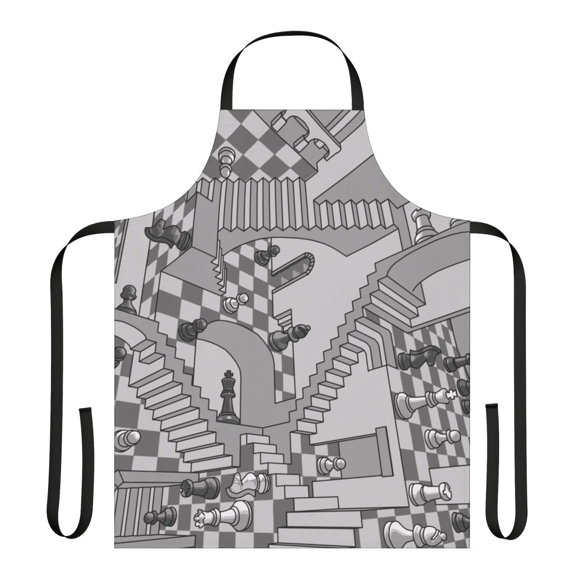 Checkered apron with a chess board pattern, perfect for the kitchen or gaming table.