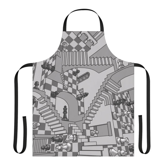 Checkered apron with a chess board pattern, perfect for the kitchen or gaming table.