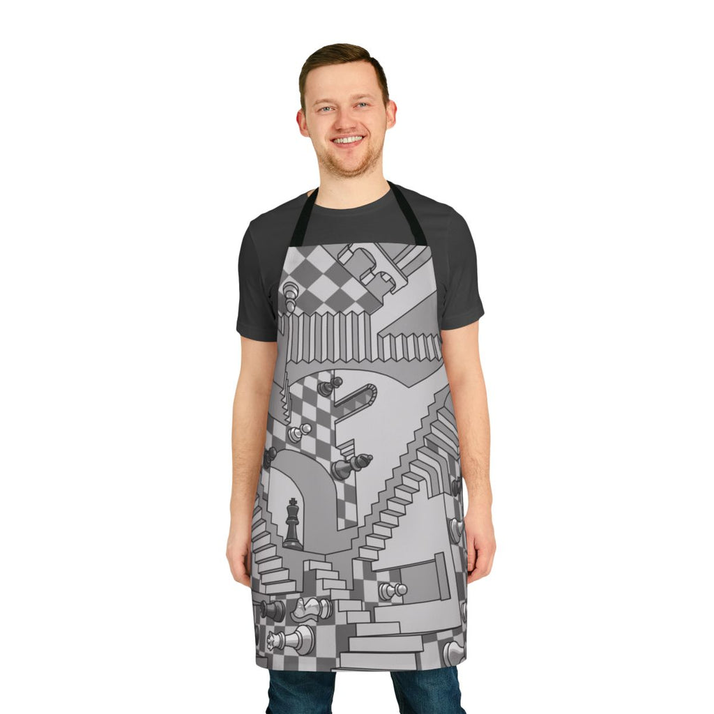 Checkered apron with a chess board pattern, perfect for the kitchen or gaming table.