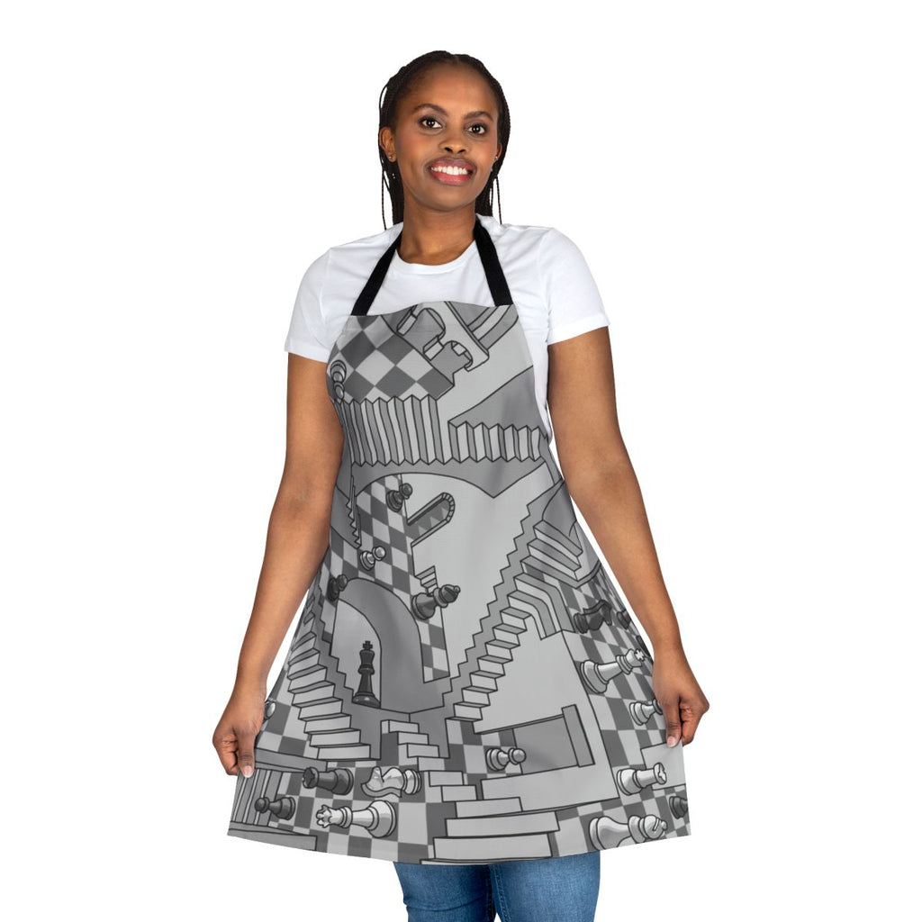 Checkered apron with a chess board pattern, perfect for the kitchen or gaming table.