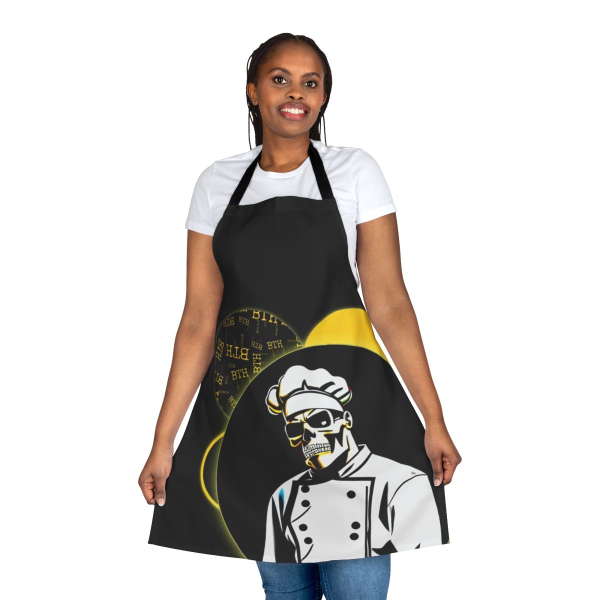 Stylish chef apron with skull design, perfect for passionate cooks in the kitchen