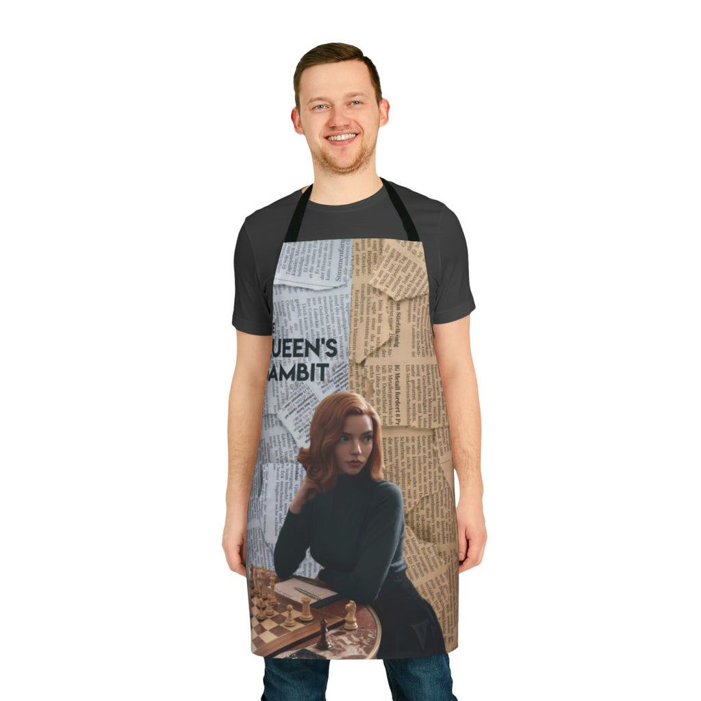 Chessboard-patterned apron inspired by the Netflix series The Queen's Gambit