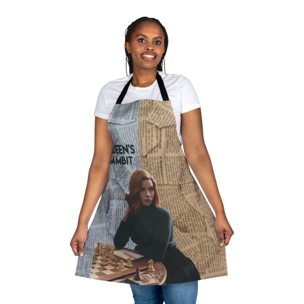 Chessboard-patterned apron inspired by the Netflix series The Queen's Gambit