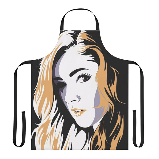 Chrissy Costanza-inspired apron featuring the singer's face and band logo
