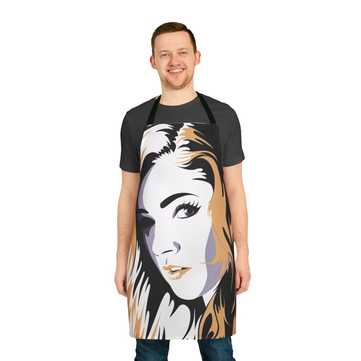Chrissy Costanza-inspired apron featuring the singer's face and band logo