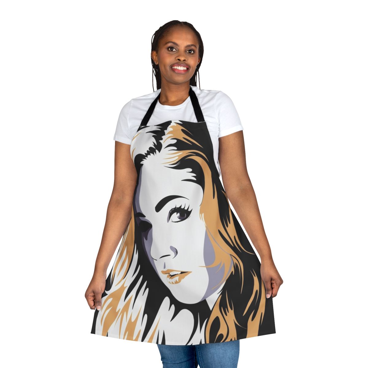 Chrissy Costanza-inspired apron featuring the singer's face and band logo