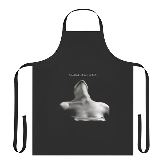A black apron with the Cigarettes After Sex band logo and aesthetic design, perfect for music lovers and fans.
