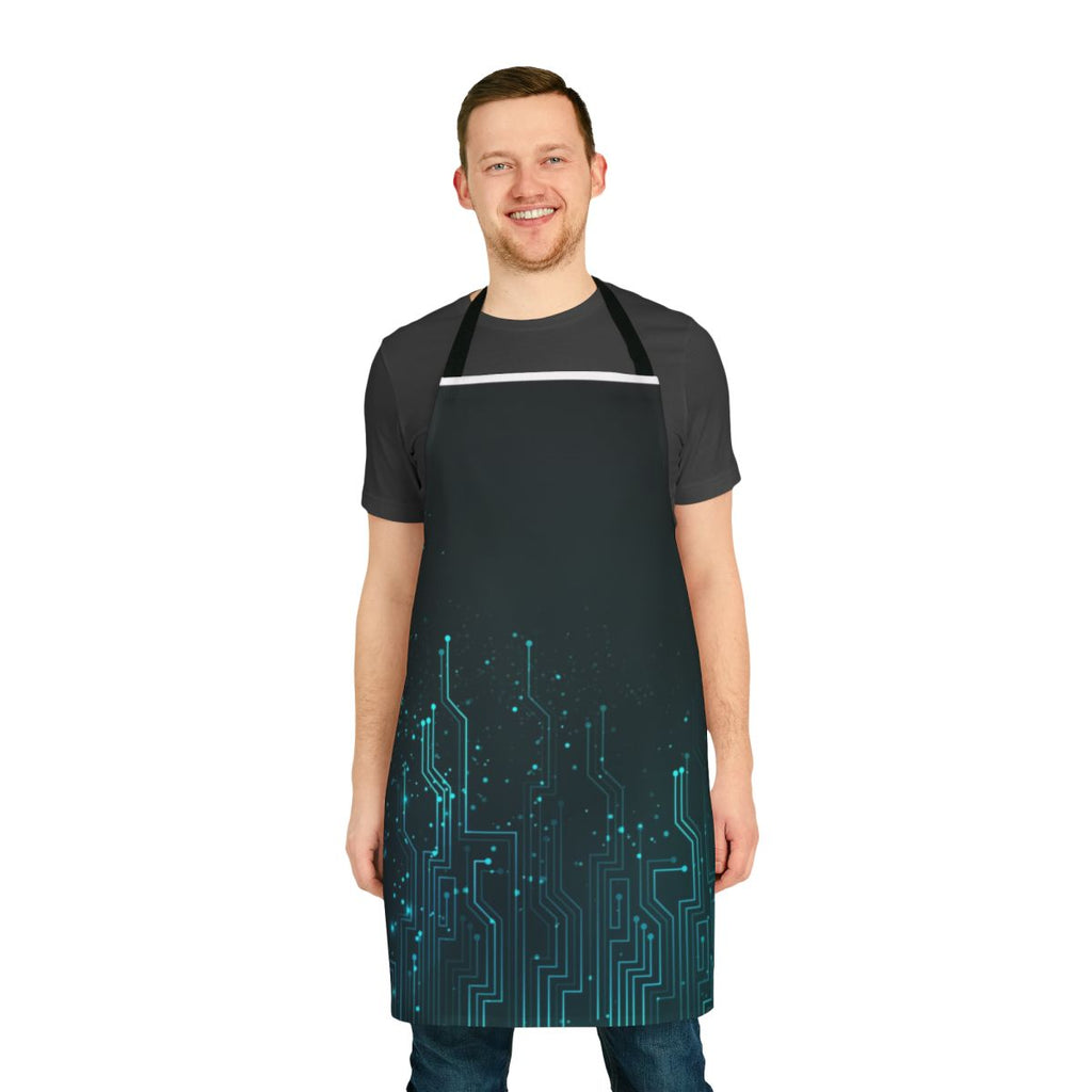 Colorful apron with a circuit board design, perfect for technology fans