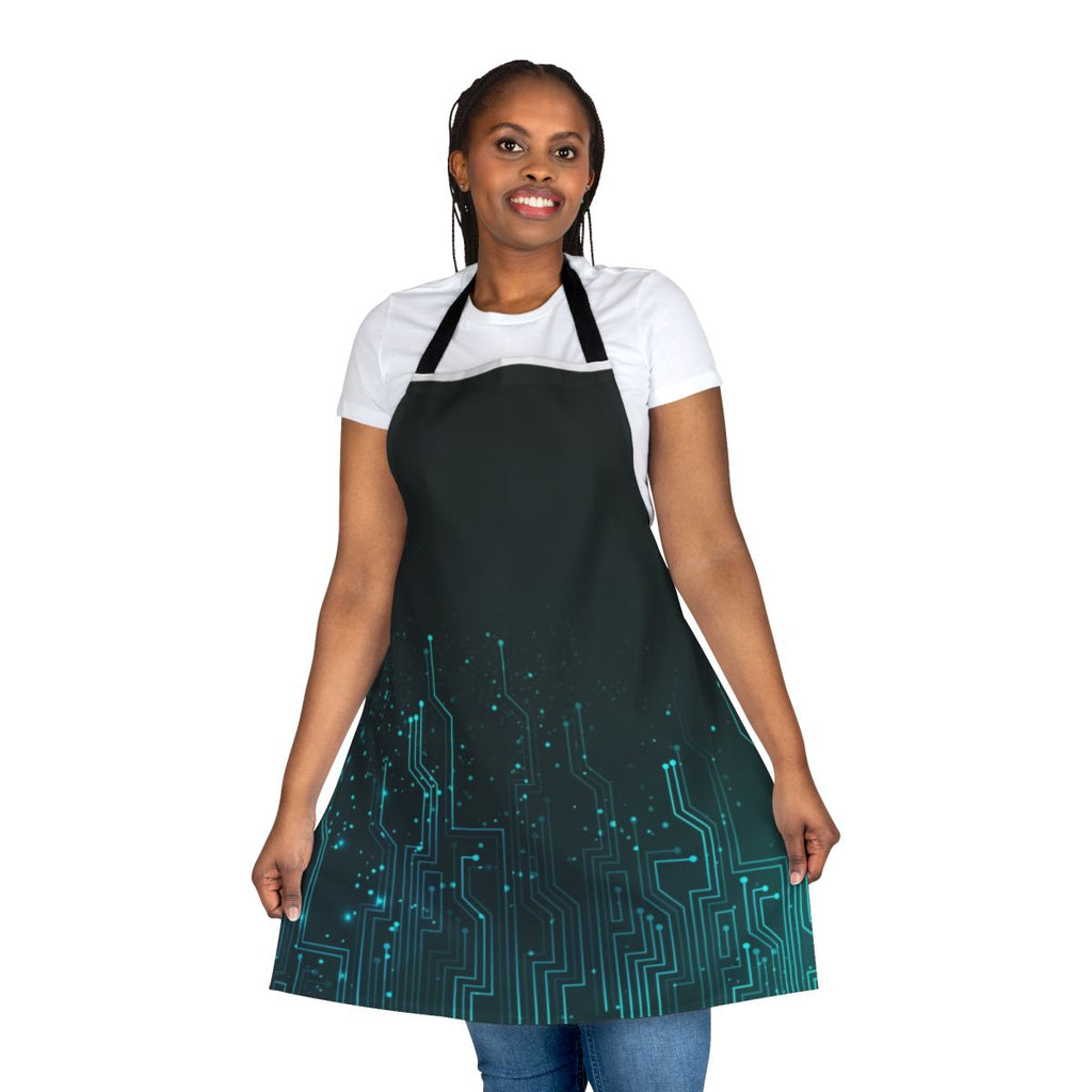 Colorful apron with a circuit board design, perfect for technology fans