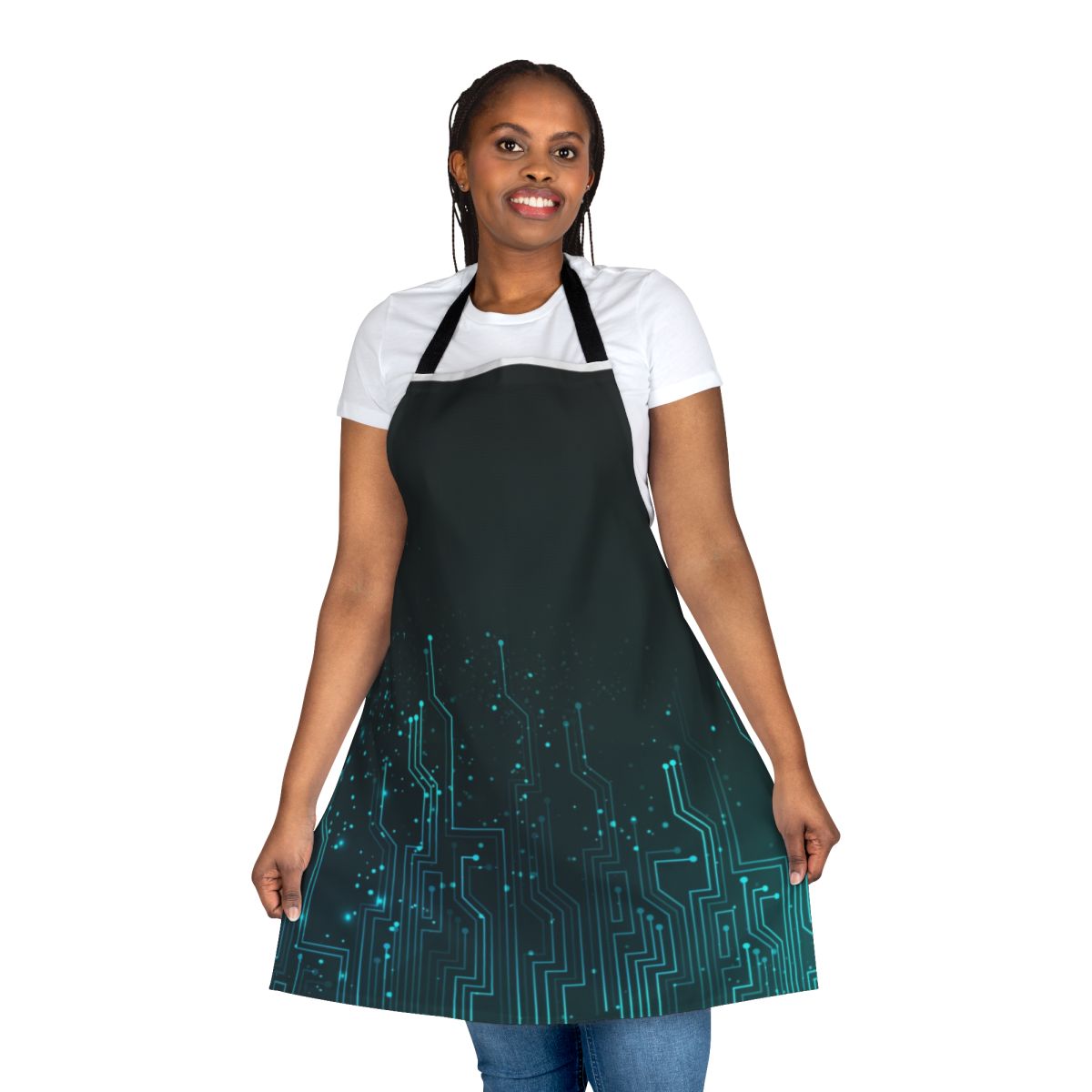 Colorful apron with a circuit board design, perfect for technology fans
