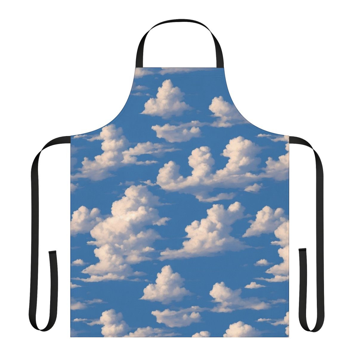 Cloudy sky apron featuring a whimsical design with clouds, stars, and nature elements